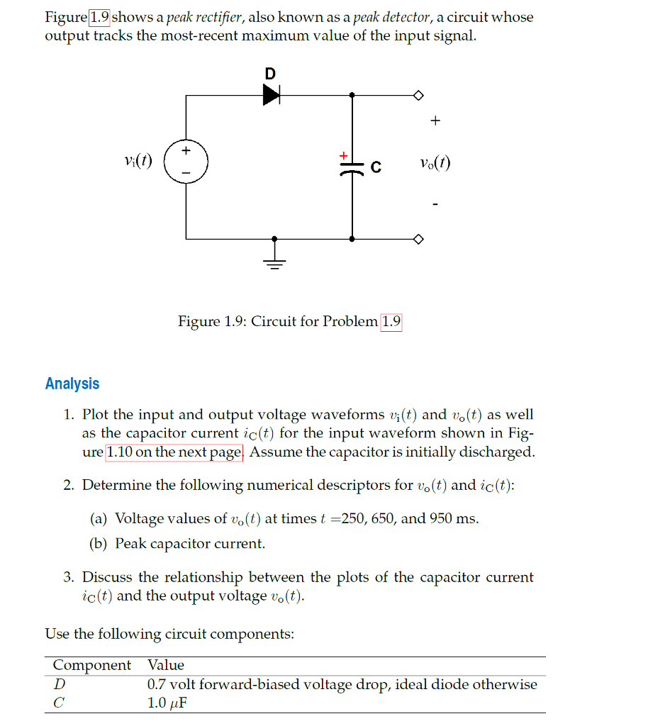 Solved Figure 1.9 shows a peak rectifier, also known as a