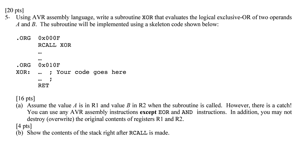 Solved 5- Using AVR Assembly Language, Write A Subroutine | Chegg.com