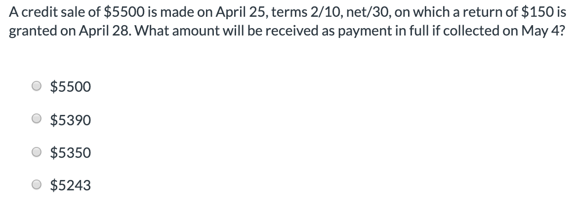 Solved A credit sale of $5500 is made on April 25, terms