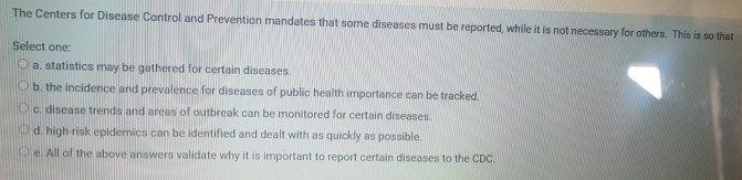 Solved The Centers for Disease Control and Prevention | Chegg.com