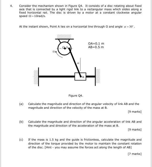 Solved 4. Consider the mechanism shown in Figure Q4. It | Chegg.com