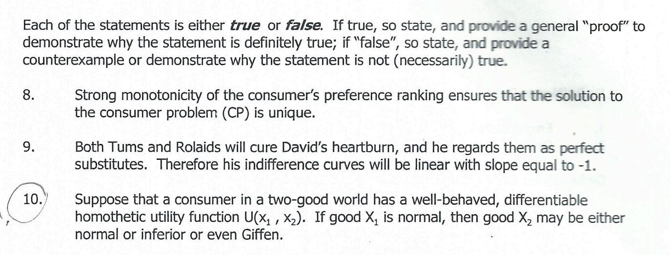 Solved Each of the statements is either true or false. If | Chegg.com