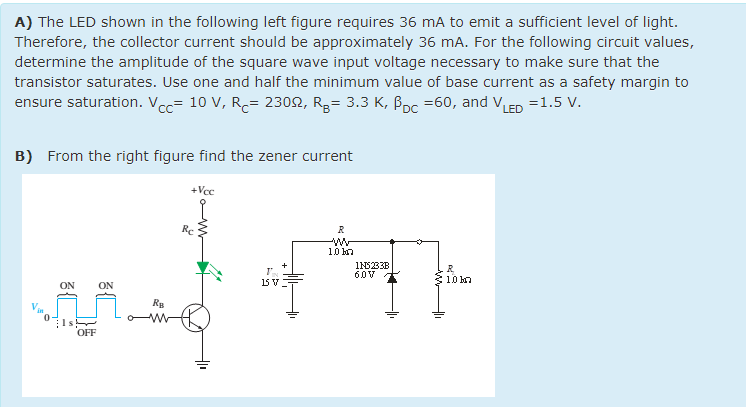 Solved A) The LED shown in the following left figure | Chegg.com