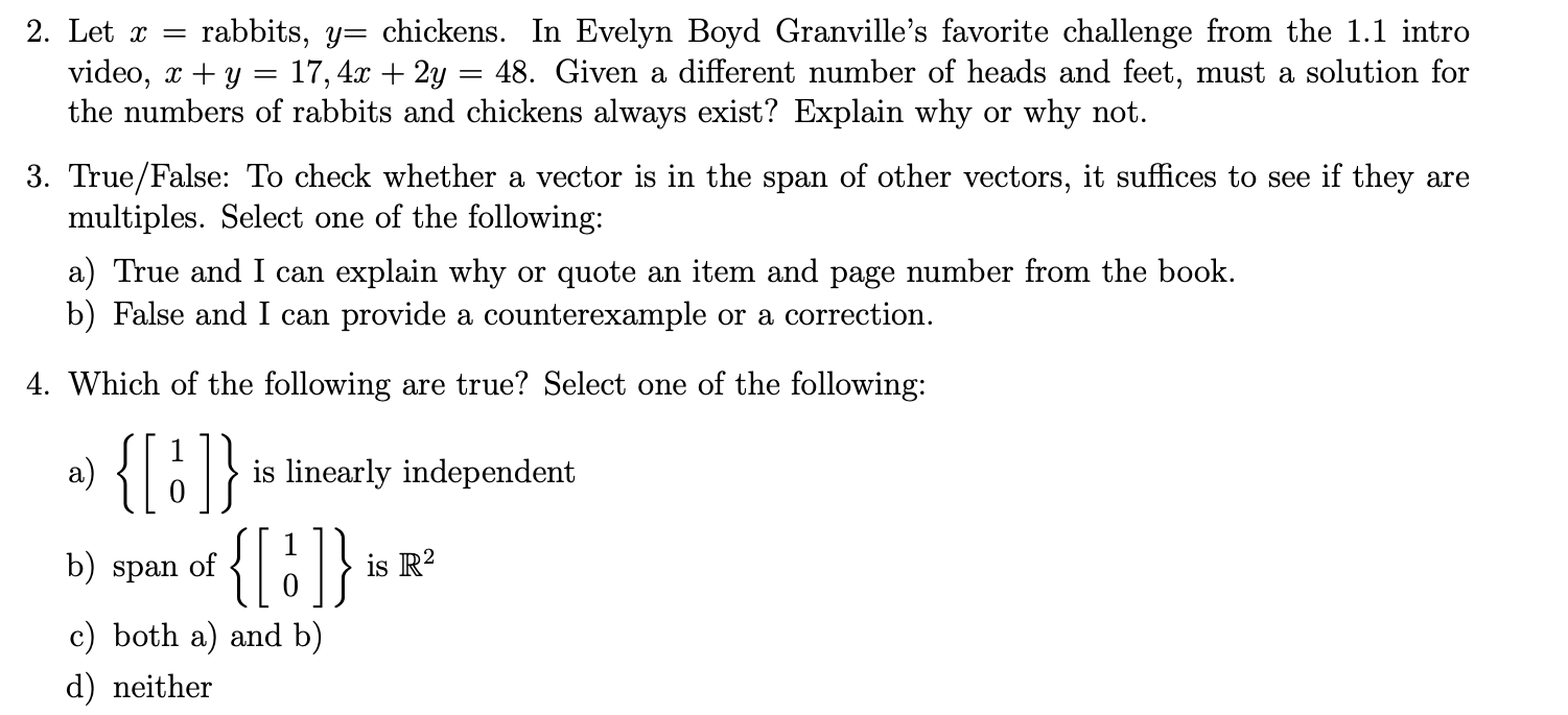 Solved 2. Let x = rabbits, y= chickens. In Evelyn Boyd