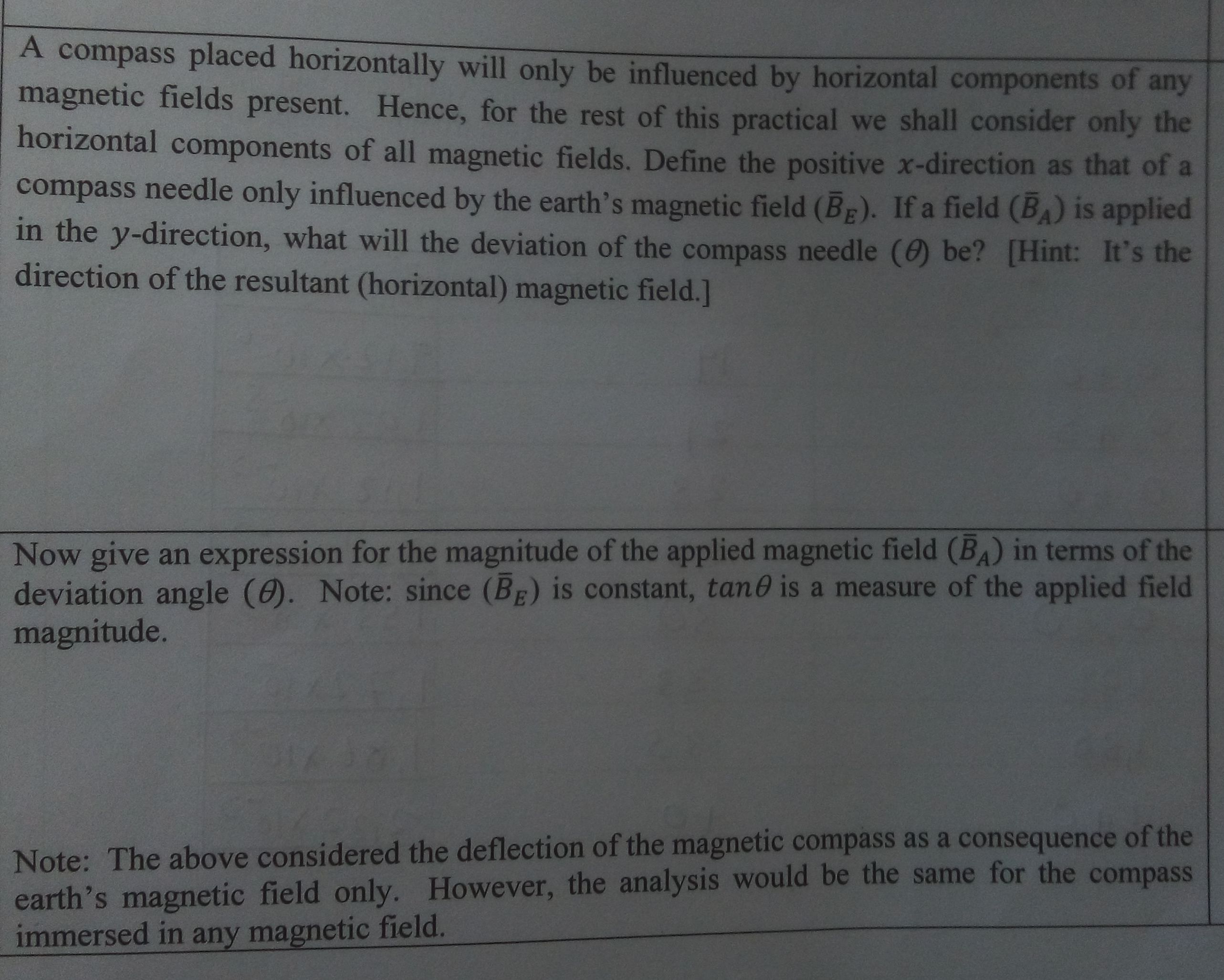 Solved A compass placed horizontally will only be influenced | Chegg.com
