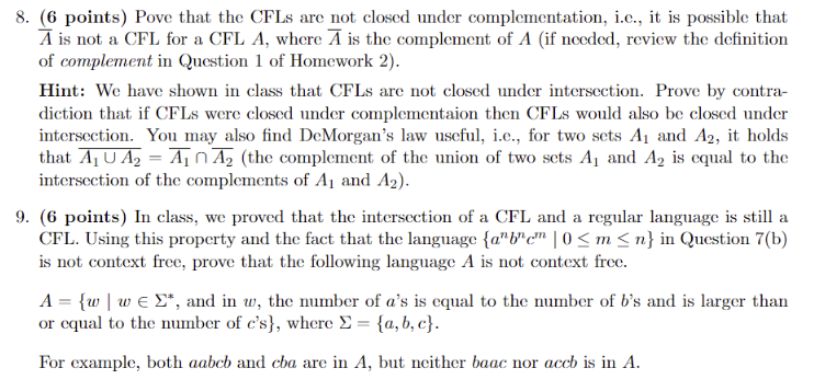 Solved 8. 6 points Pove that the CFLs are not closed under