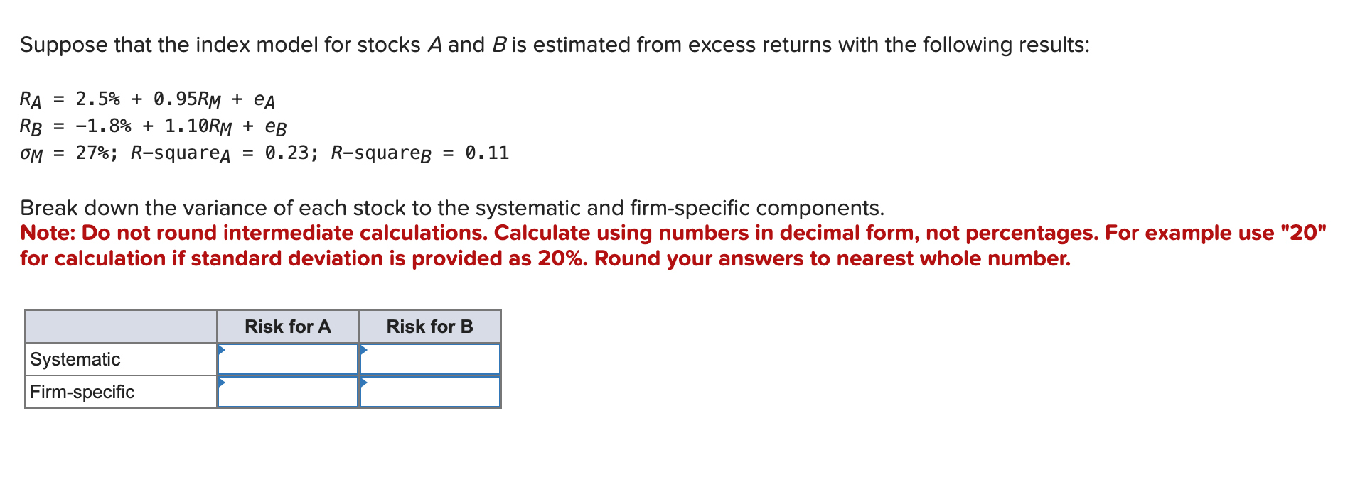 Solved Suppose That The Index Model For Stocks A And B ﻿is | Chegg.com