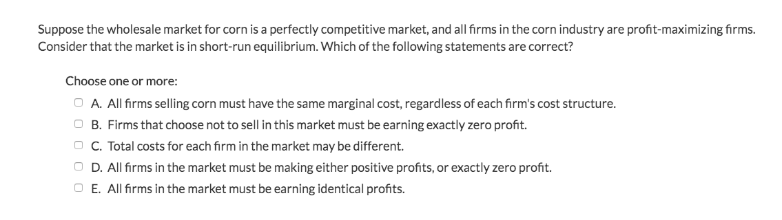 Solved Suppose the wholesale market for corn is a perfectly | Chegg.com