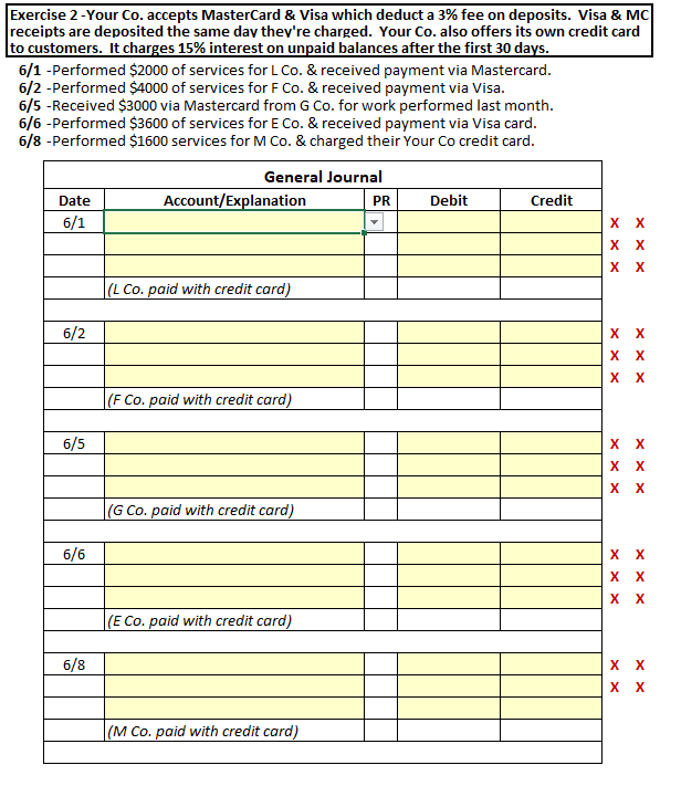 Solved Exercise 2 -Your Co. accepts MasterCard \& Visa which | Chegg.com