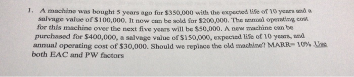 Solved 1. A machine was bought 5 years ago for $350,000 with | Chegg.com