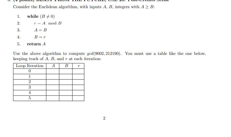 Solved Consider The Euclidean Algorithm, With Inputs A,B, | Chegg.com