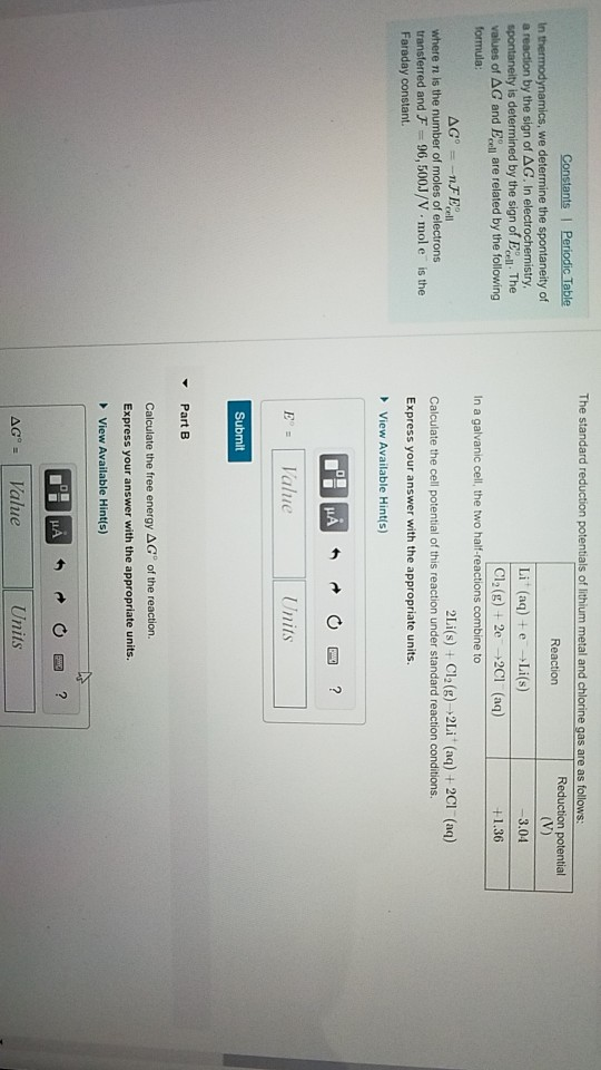 Solved The standard reduction potentials of lithium metal