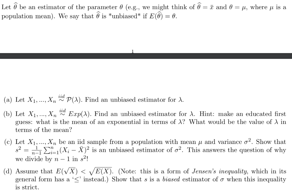 Solved Let @ be an estimator of the parameter 0 (e.g., we | Chegg.com