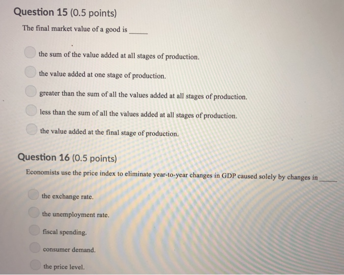 Solved Question 15 (0.5 points) The final market value of a | Chegg.com