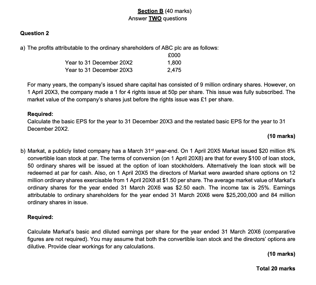 Solved Section B (40 Marks) Answer TWO Questions Question 2 | Chegg.com