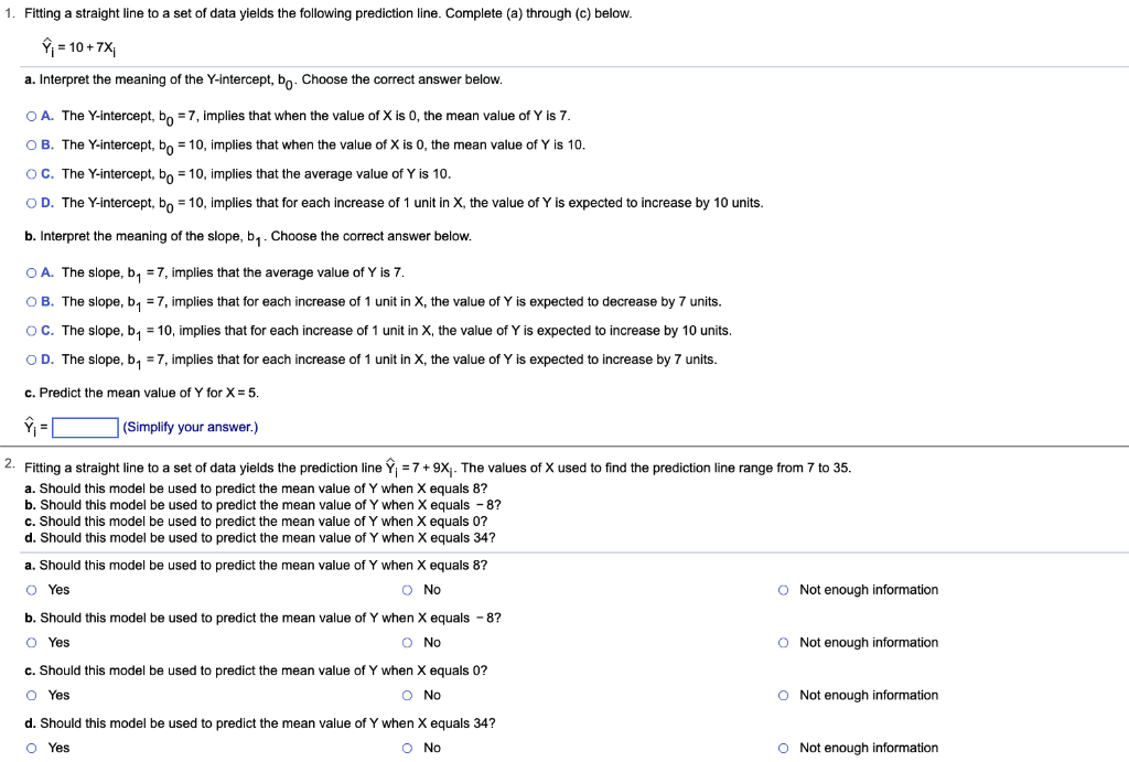 Solved Y^i=10+7Xi a. Interpret the meaning of the | Chegg.com