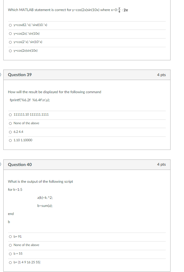 Solved Which MATLAB statement is correct for | Chegg.com