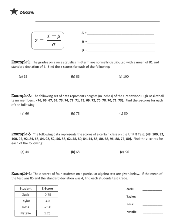 Solved Z-Score: X-M Z= o = = Example 1: The grades on a on a | Chegg.com