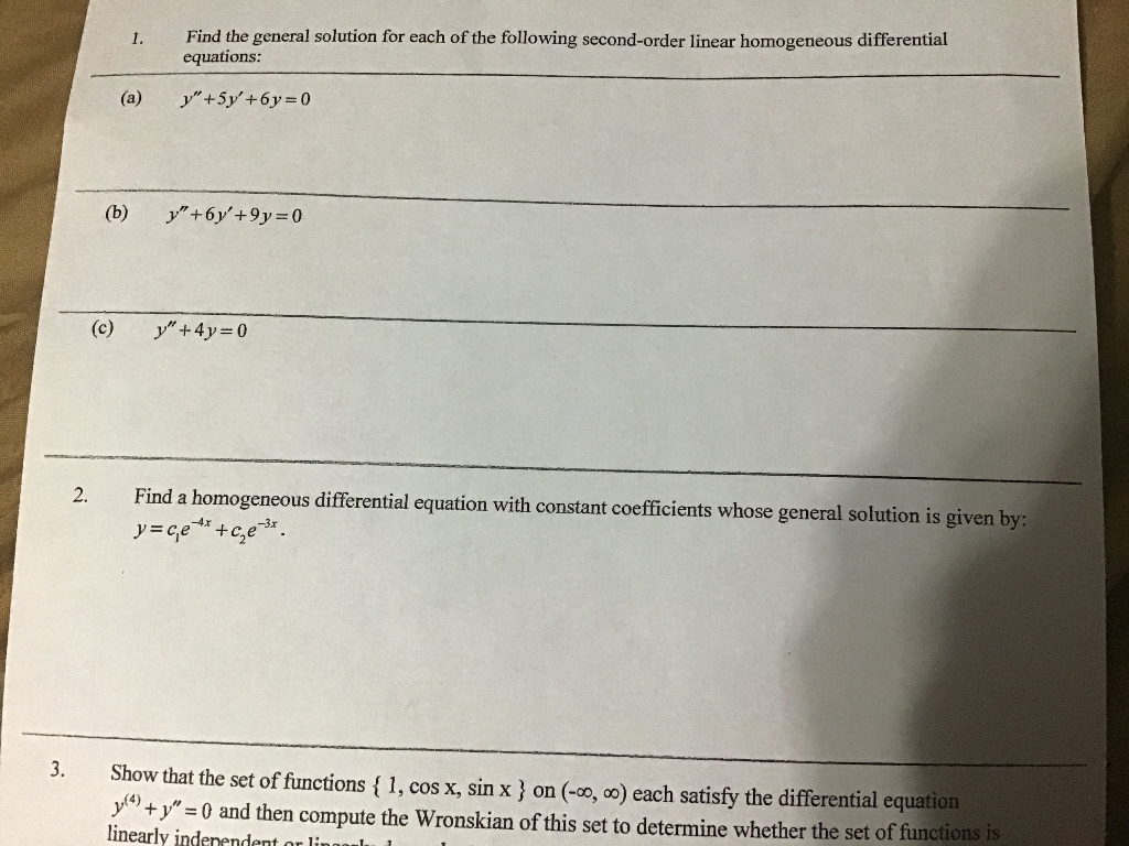 Solved Find the general solution for each of the following | Chegg.com