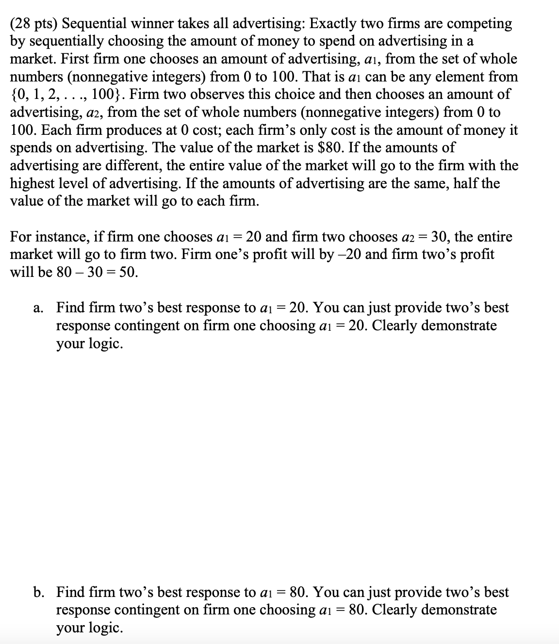 Solved (28 pts) Sequential winner takes all advertising