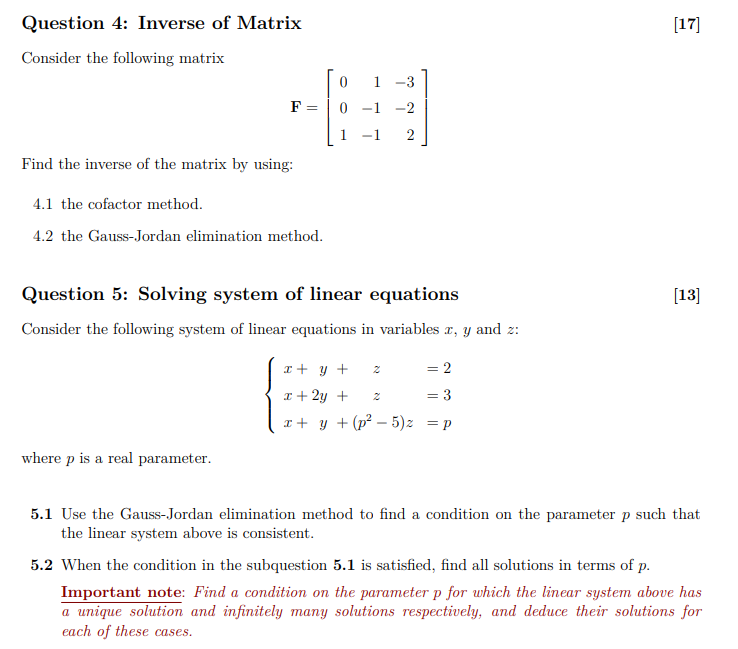 Solved Question 4: Inverse of Matrix Consider the following | Chegg.com