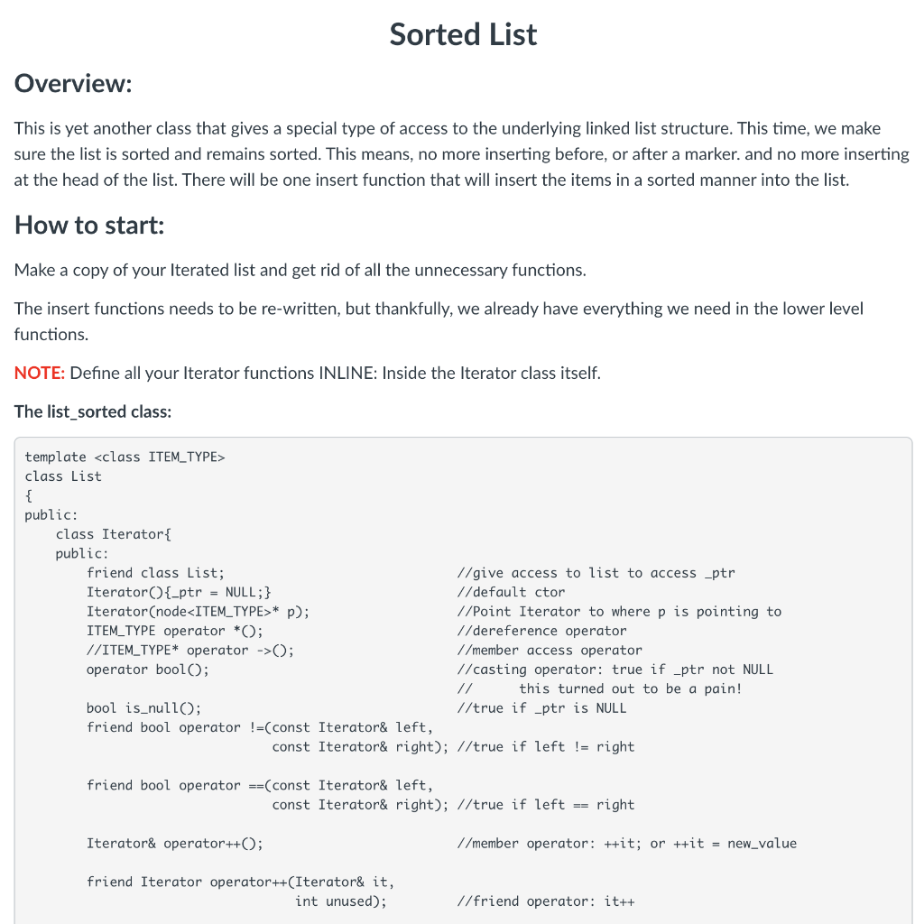 Sorted List Overview: This is yet another class that | Chegg.com