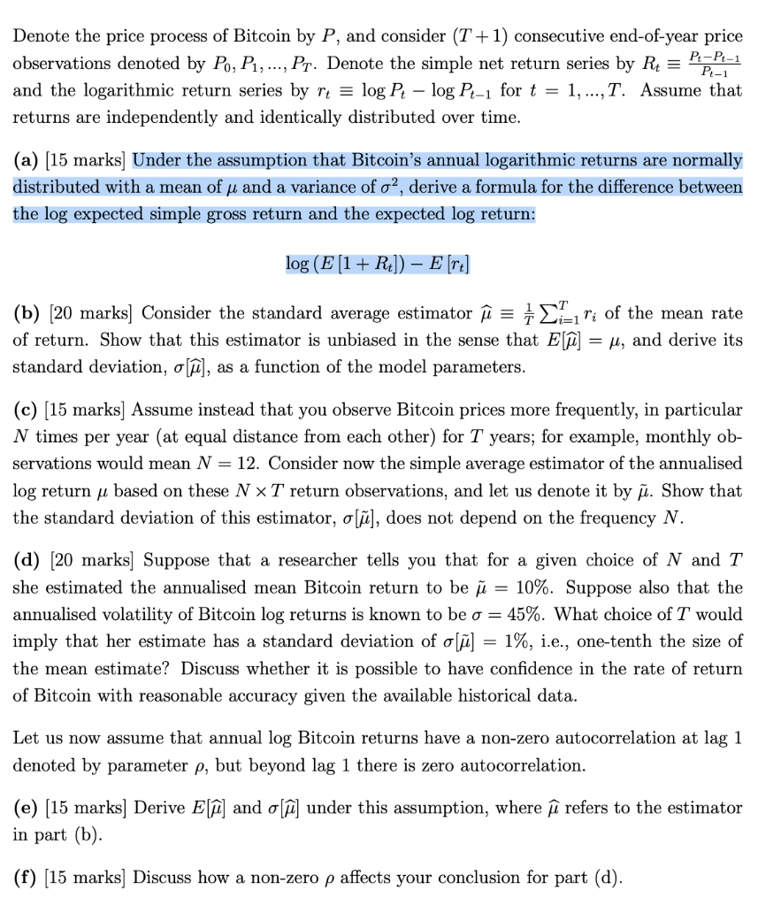 Denote The Price Process Of Bitcoin By P And Chegg Com