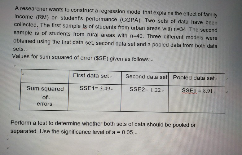 Solved A researcher wants to construct a regression model | Chegg.com