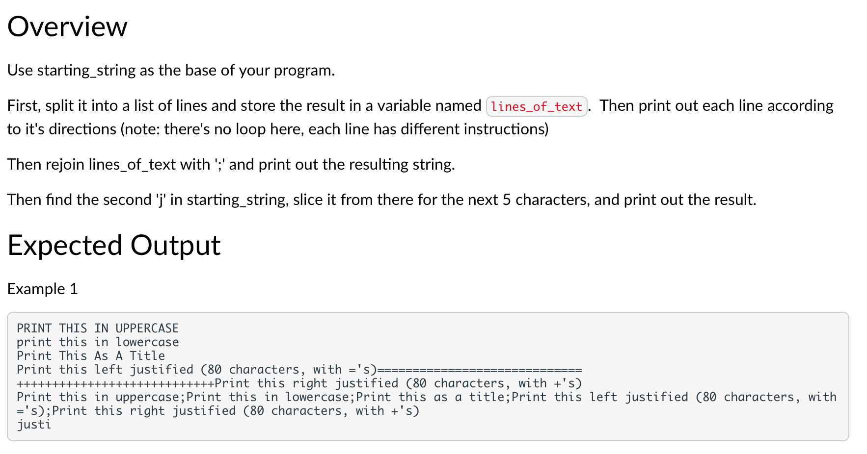 Solved Overview Use starting_string as the base of your | Chegg.com