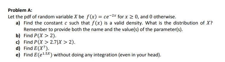 Solved Problem A Let the pdf of random variable X be f(x) | Chegg.com
