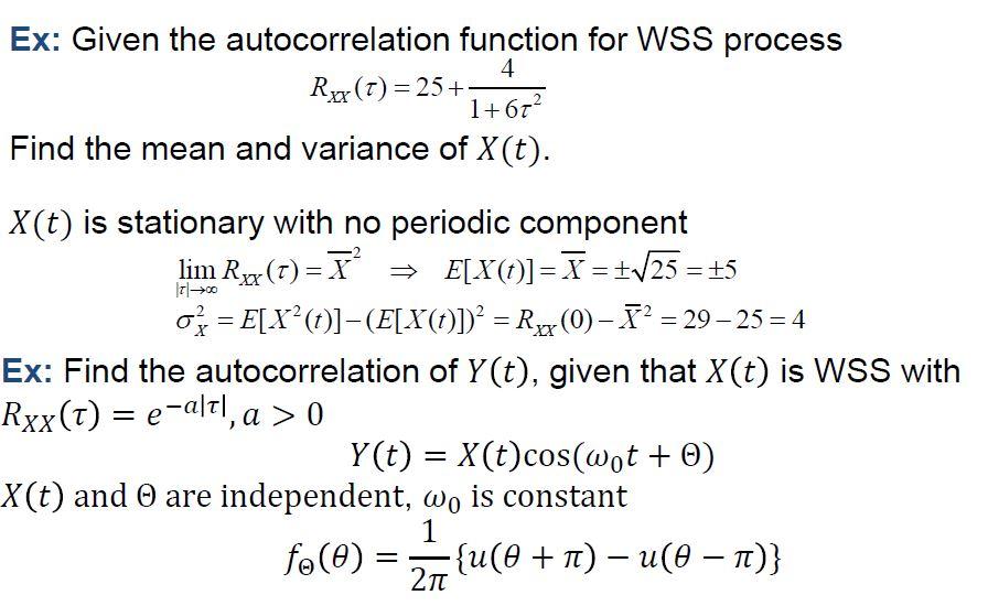 Solved 4. Ex: Given The Autocorrelation Function For WSS | Chegg.com