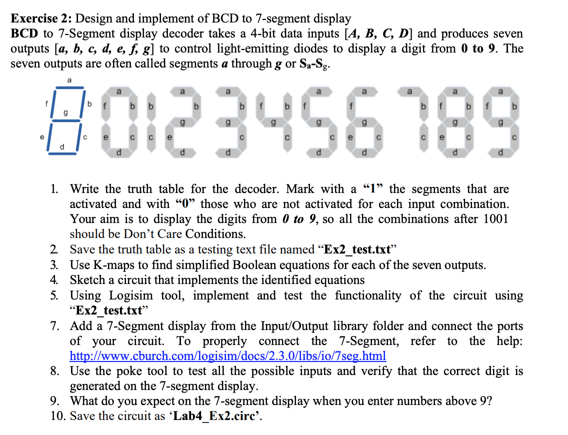 Solved Exercise 2: Design and implement of BCD to 7-segment | Chegg.com