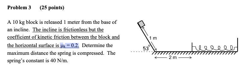 Solved A 10 kg block is released 1 meter from the base of an | Chegg.com