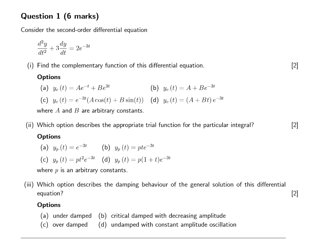 Solved Question 1 6 Marks Consider The Second Order Dif Chegg Com