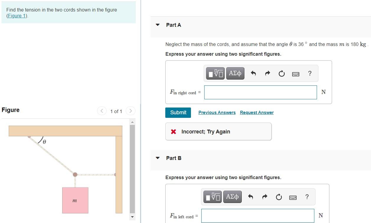 Solved Find the tension in the two cords shown in the figure | Chegg.com
