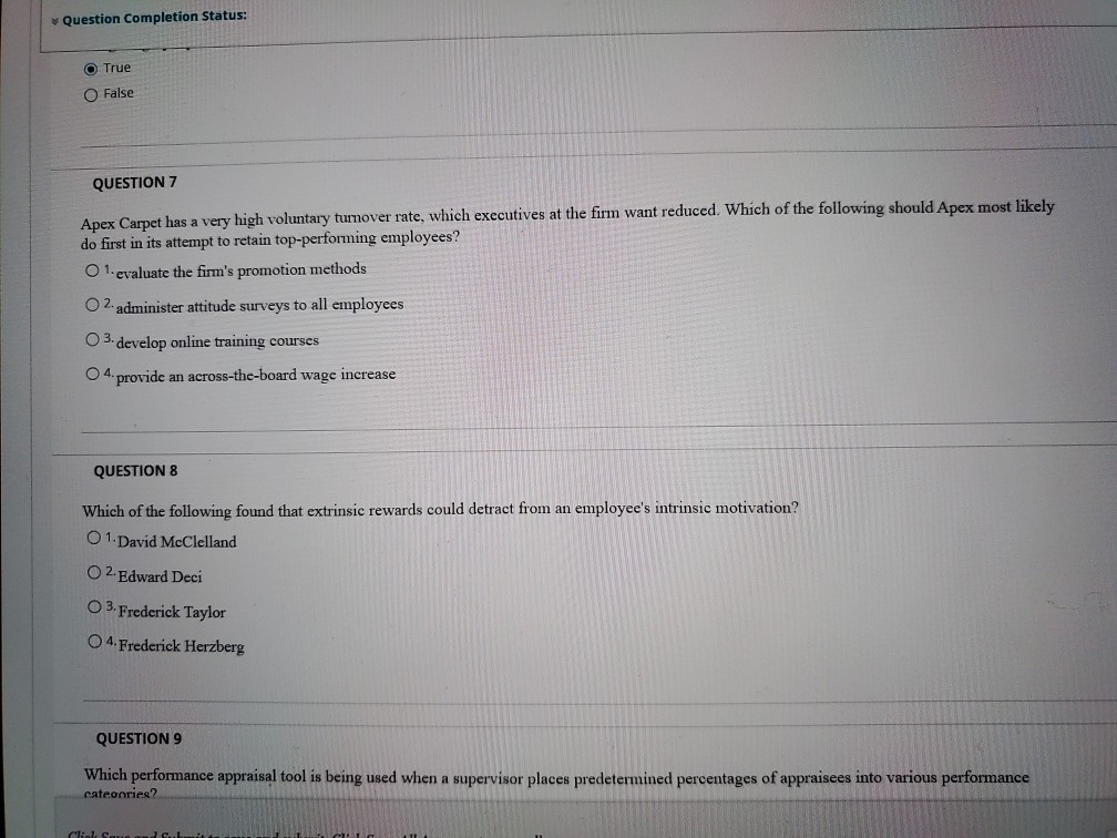 Solved Question Completion Status: O True O False QUESTION 7 | Chegg.com