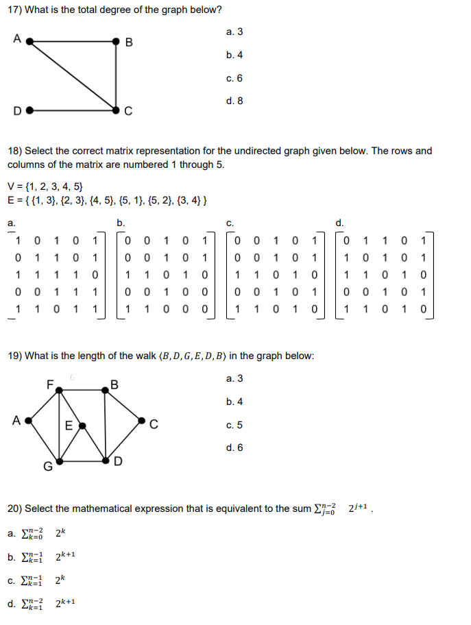 Solved 17) What is the total degree of the graph below? a. 3 | Chegg.com