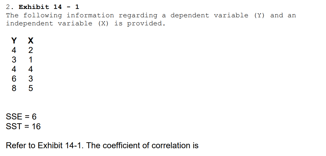 Solved 2. Exhibit 14−1 The following information regarding a | Chegg.com