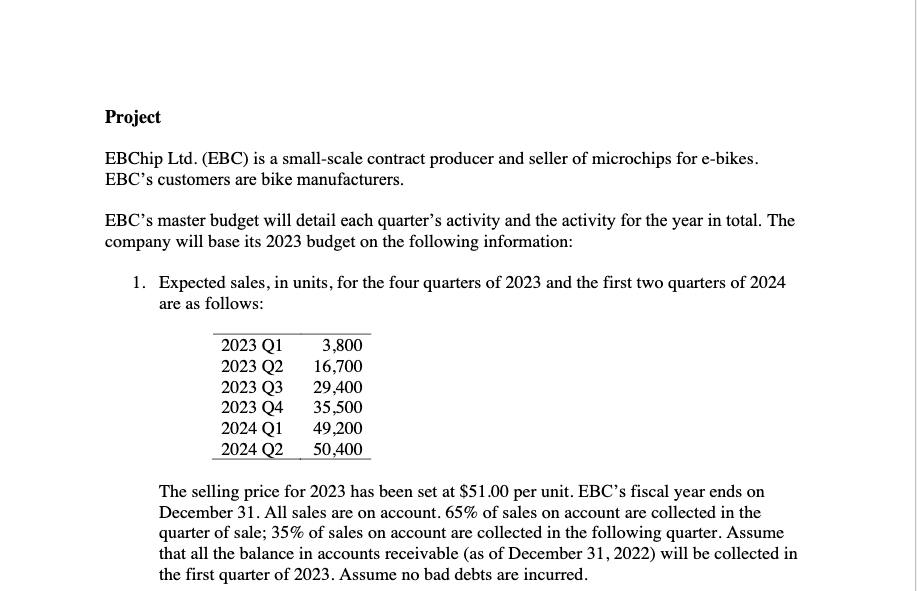 Project EBChip Ltd. (EBC) is a small-scale contract | Chegg.com