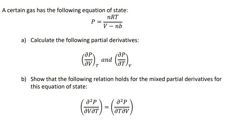 Solved A certain gas has the following equation of state nRT | Chegg.com