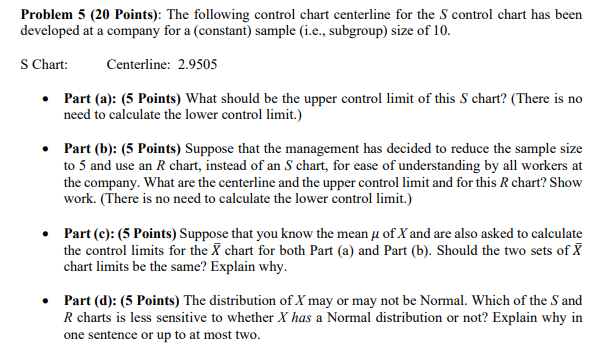 Problem 5 (20 Points): The following control chart | Chegg.com