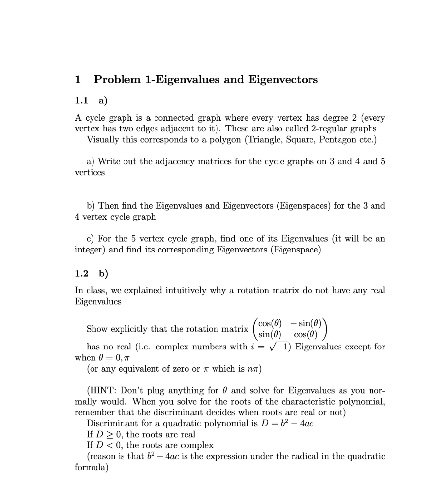Solved 1 Problem 1-Eigenvalues and Eigenvectors 1.1 a) A | Chegg.com