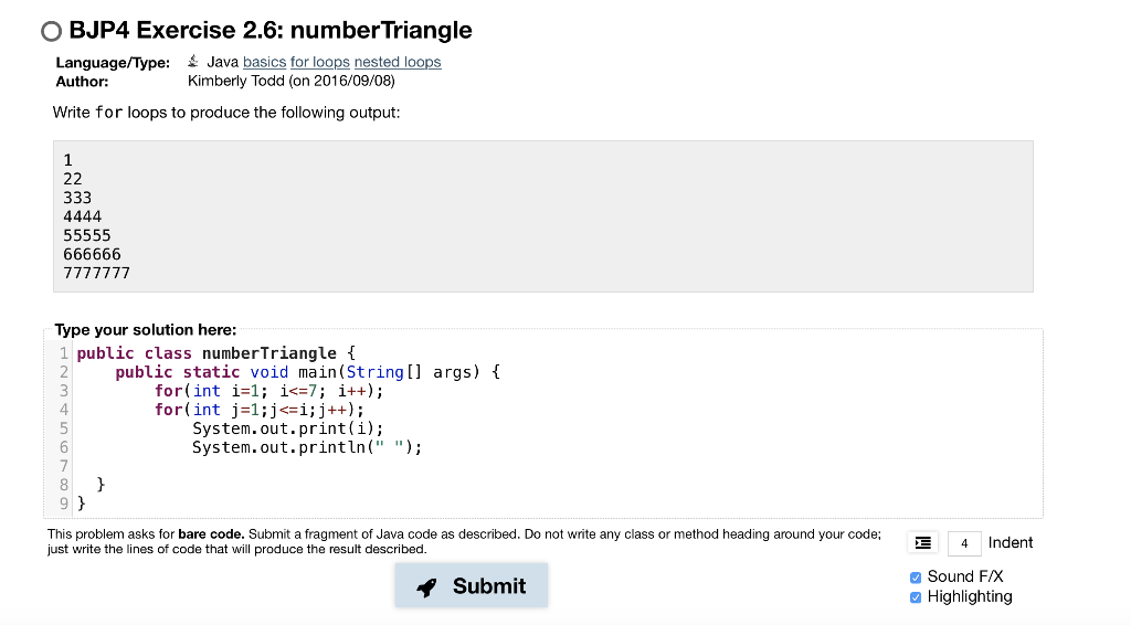 Solved: OBJP4 Exercise 2.6: number Triangle Language/Type:
