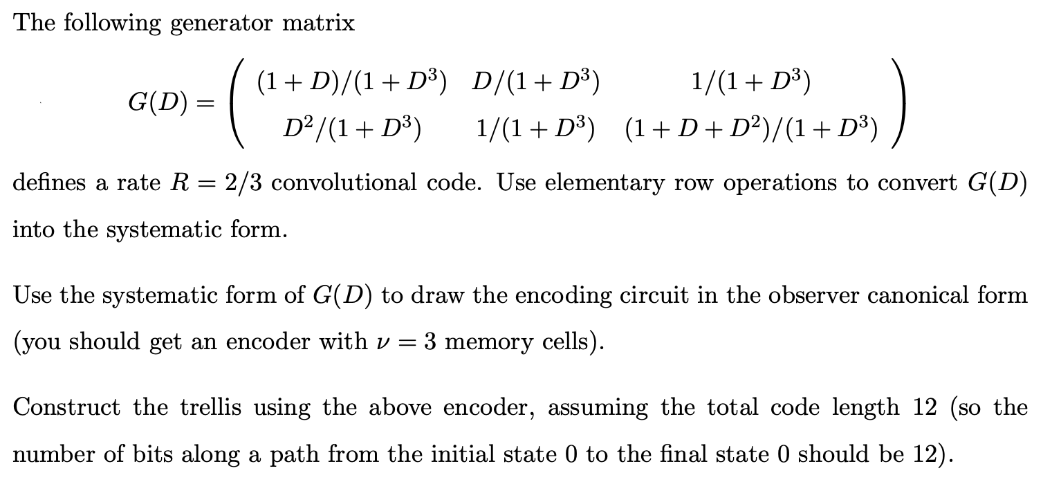 Solved The following generator matrix | Chegg.com
