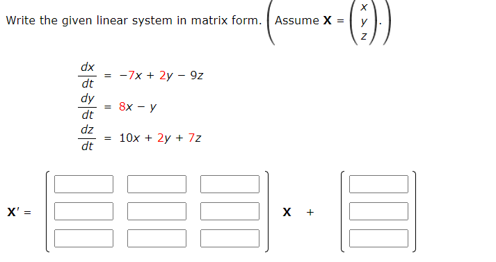 Solved Write the given linear system in matrix form. ( | Chegg.com