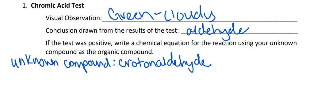 Solved 1. Chromic Acid Test Conclusion drawn from the | Chegg.com