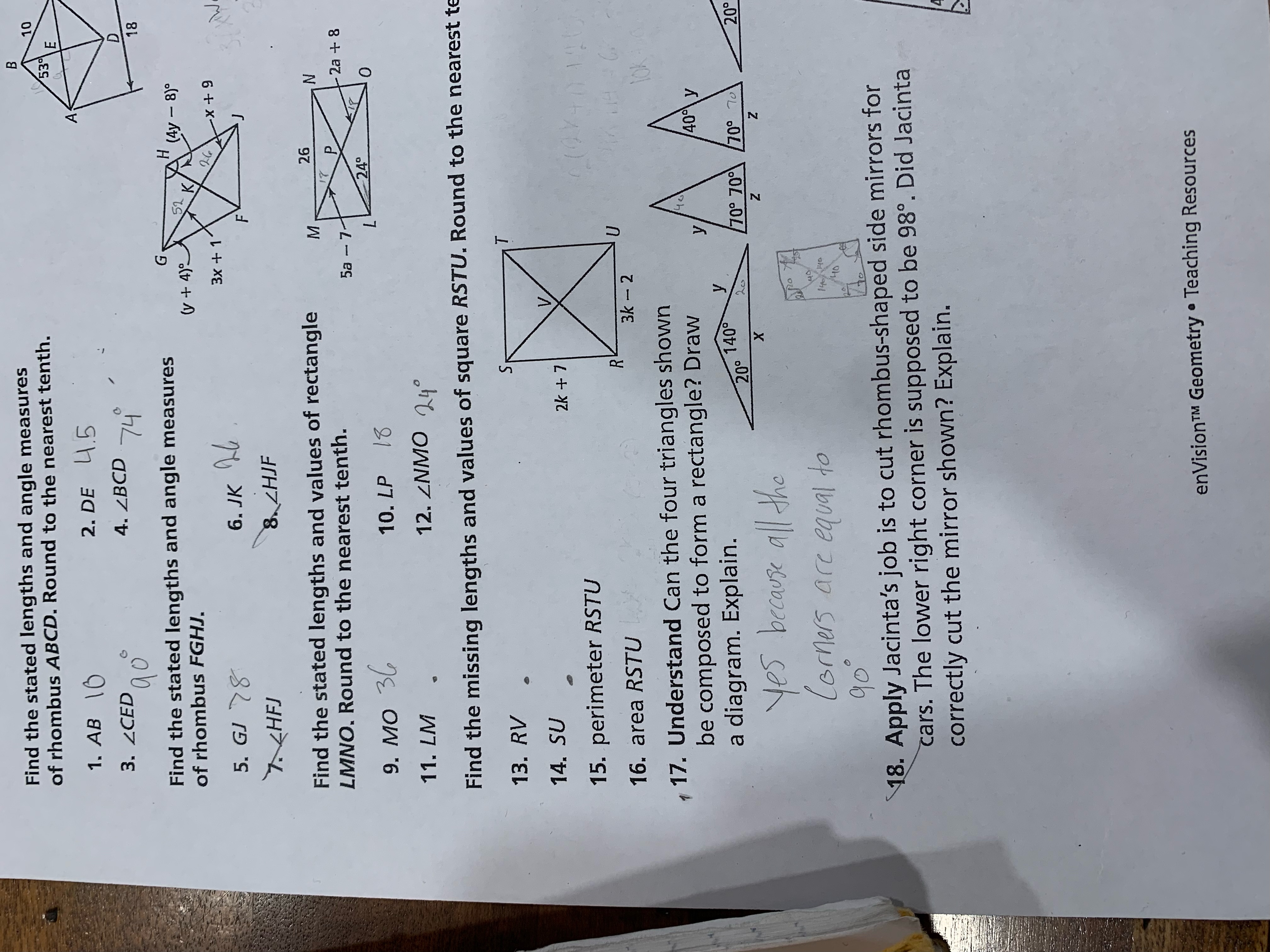 Solved Find the stated lengths and angle measuresof rhombus 