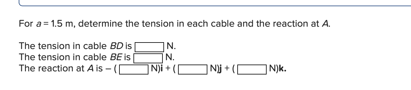 Solved For a = 1.5 m, determine the tension in each cable | Chegg.com