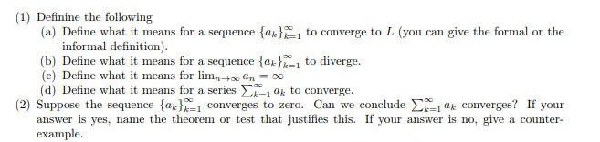 Solved (1) Definine the following (a) Define what it means | Chegg.com