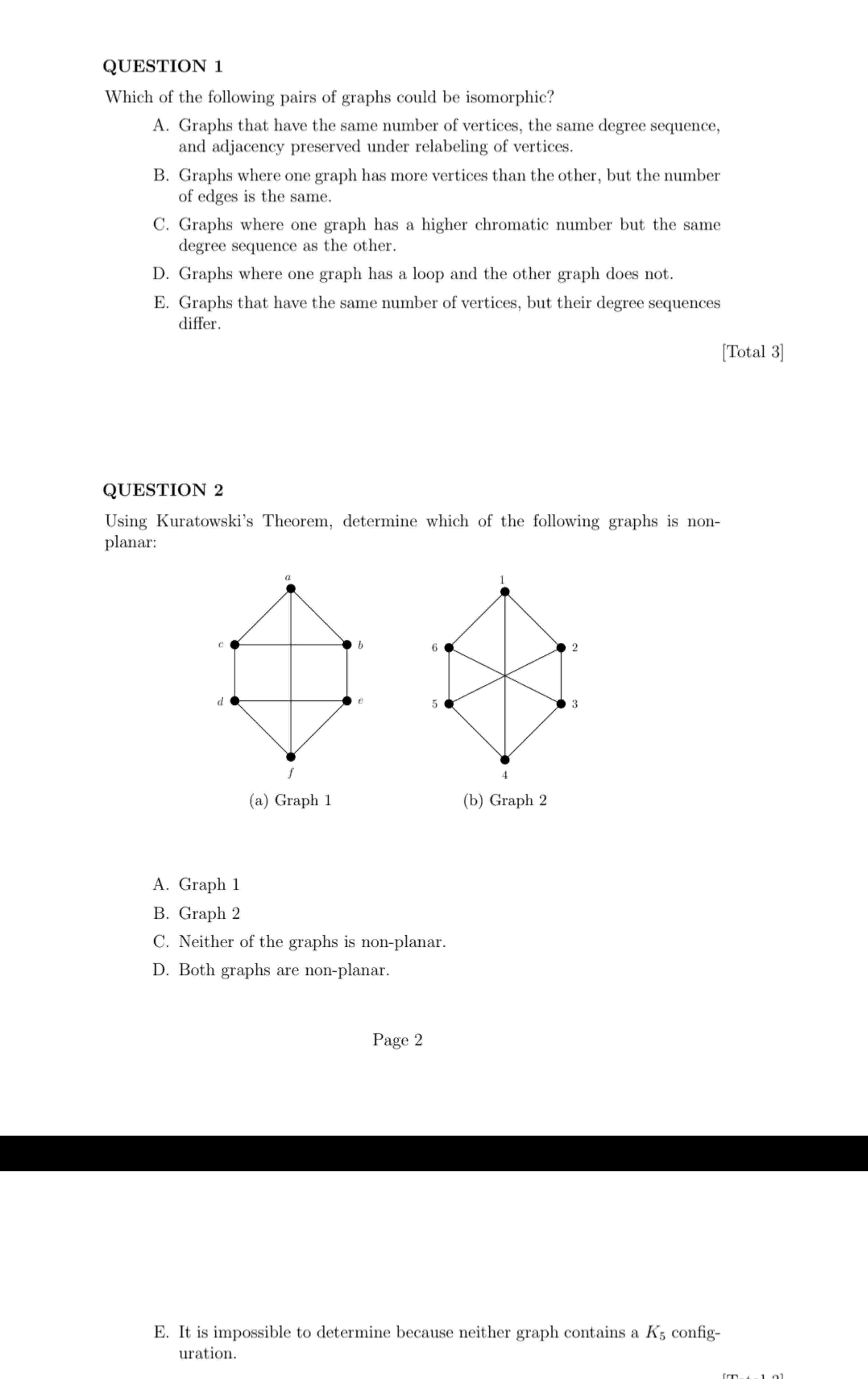 Solved QUESTION 1 ﻿Which of the following pairs of graphs | Chegg.com